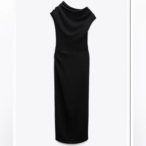 Zara Black draped sleeveless midi dress size S NEW WITH TAGS / NEVER WORN